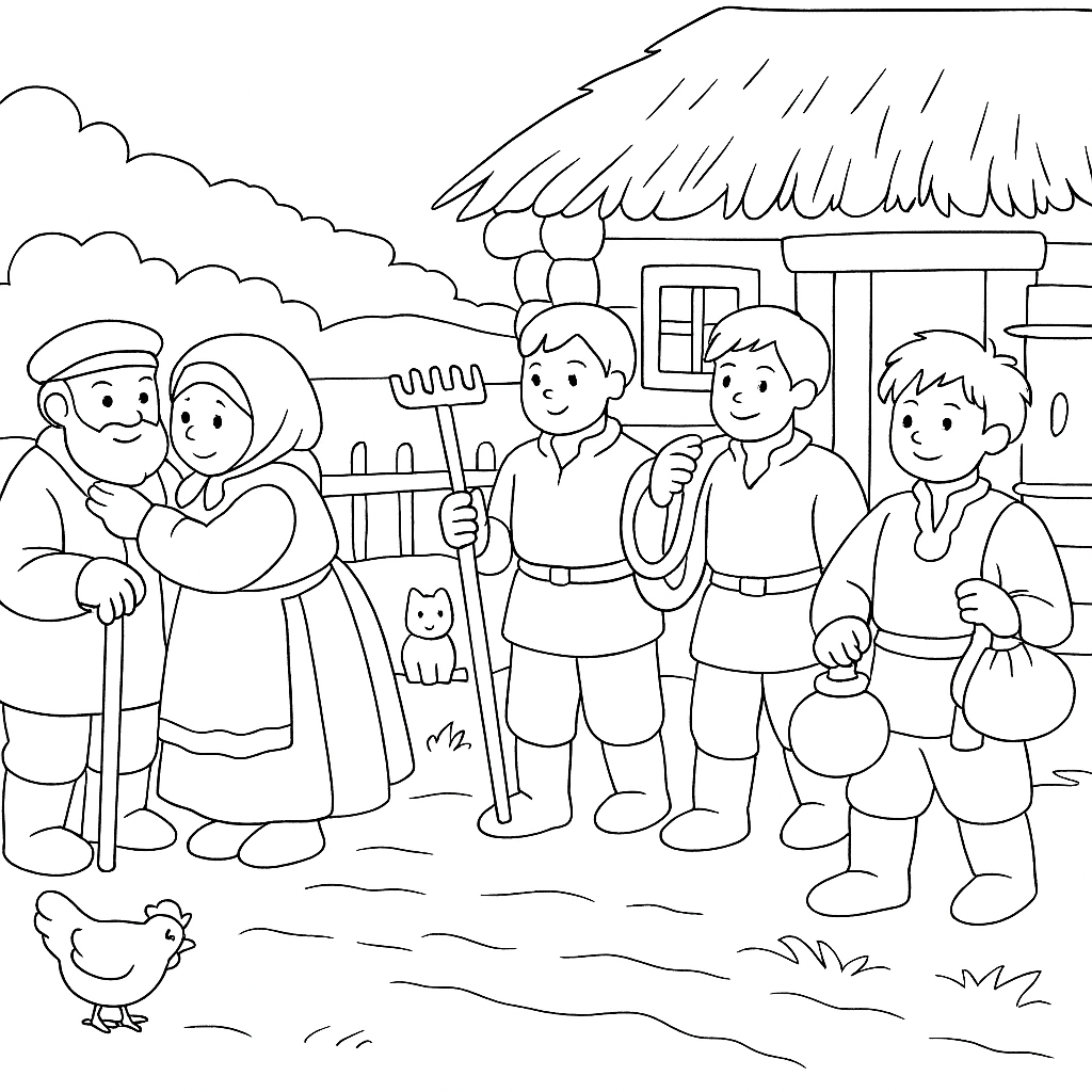 Раскраска по сказке "Как Иван-дурак дверь стерёг"