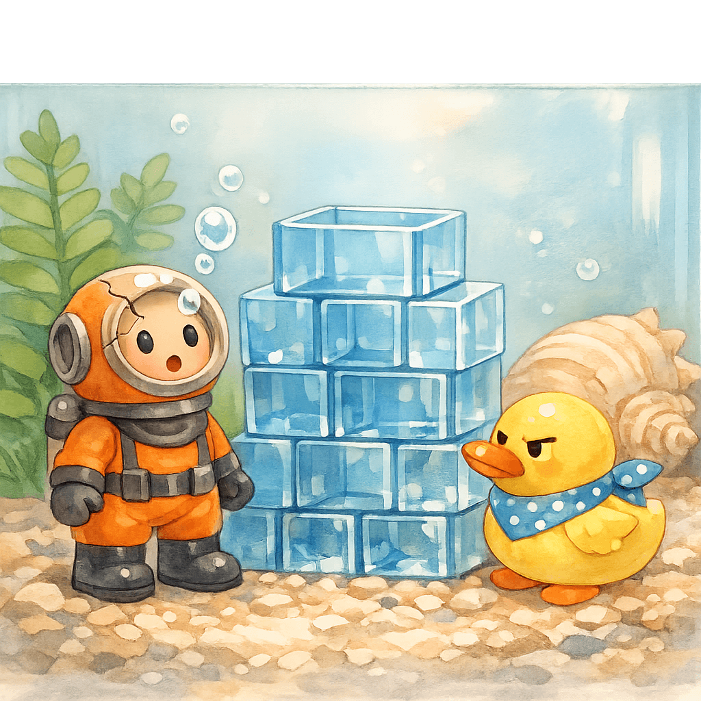 Водолаз и Утка замечают пропажу верхнего ряда кубиков