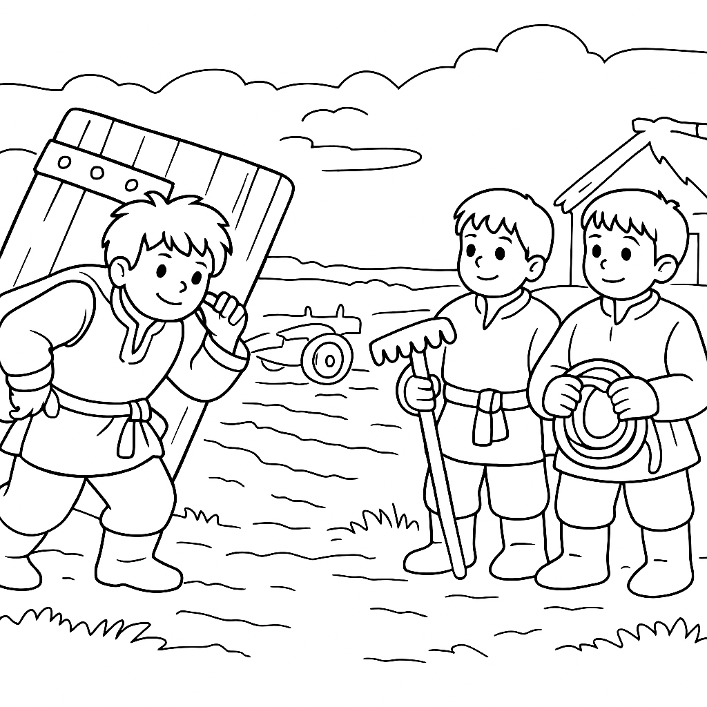 Раскраски: Как Иван-дурак дверь стерёг