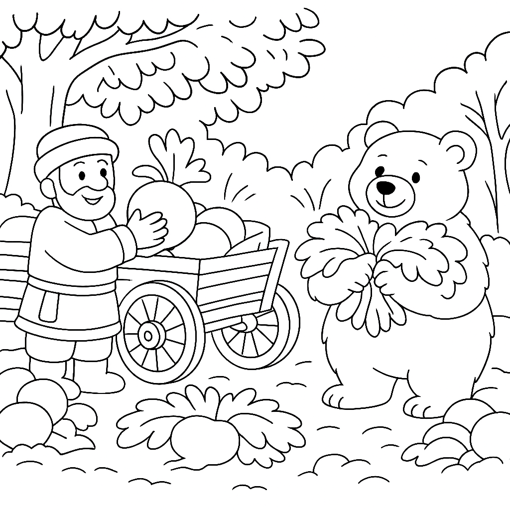 Раскраска по сказке "Мужик и медведь"
