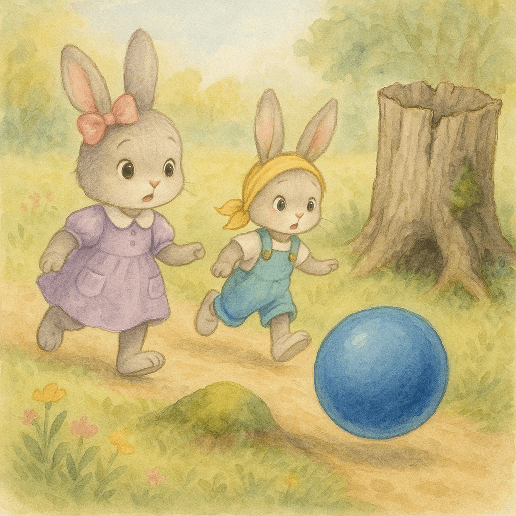 Мяч катится к старому пню и тёмной ямке