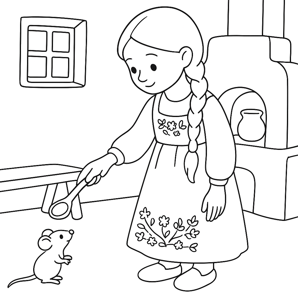 Раскраска по сказке "Дочь и падчерица"