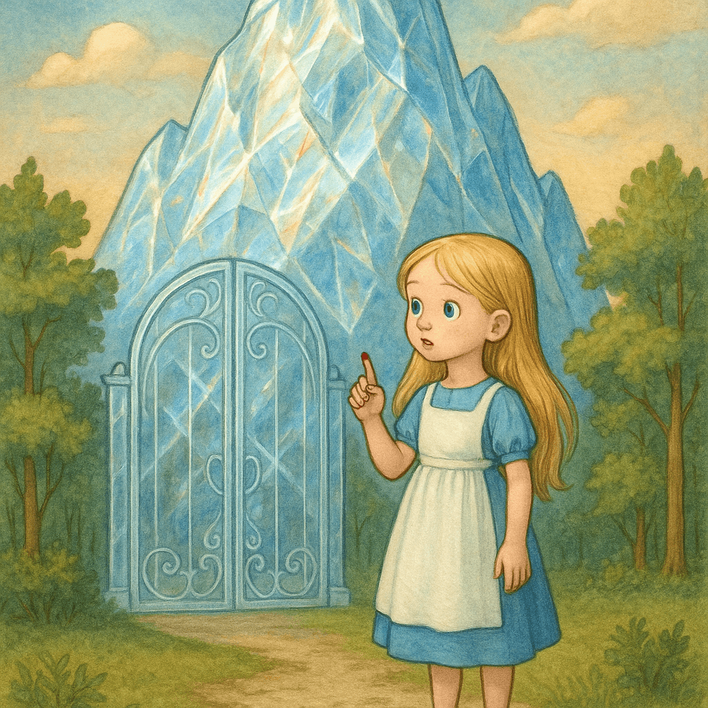 Девочка открывает ворота стеклянной горы своим мизинцем