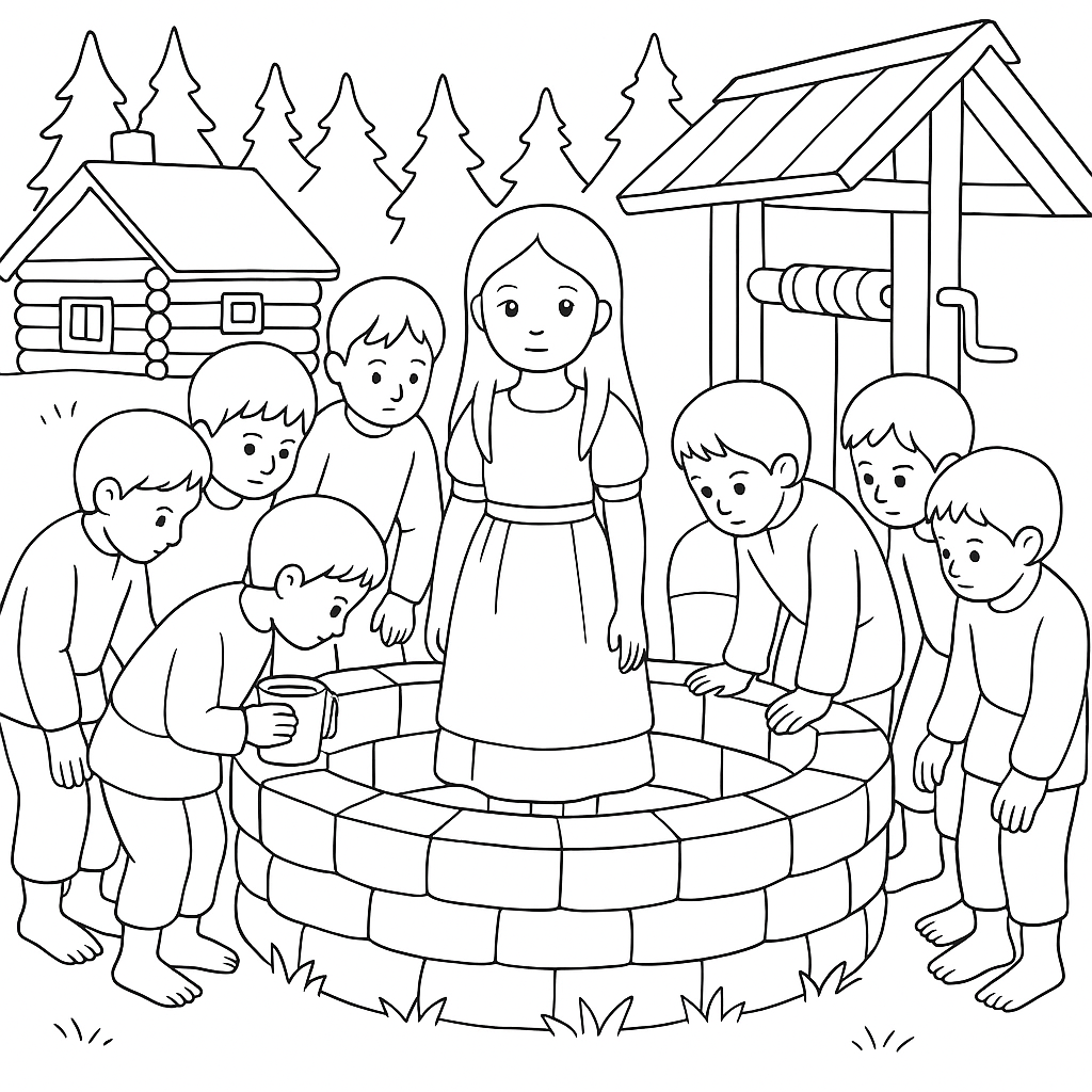 Раскраска по сказке "Семь воронов"