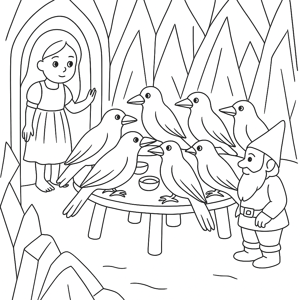 Раскраска по сказке "Семь воронов"