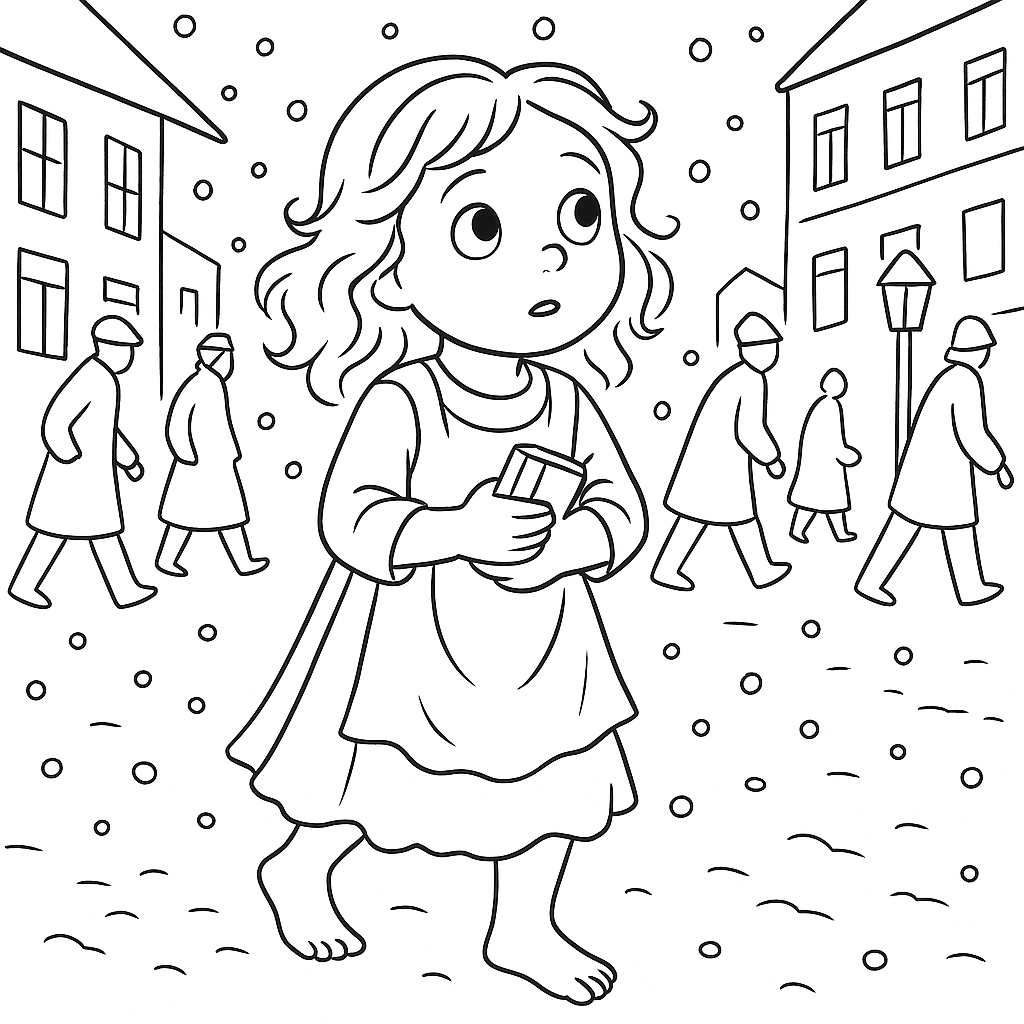 Раскраска по сказке "Девочка со спичками"