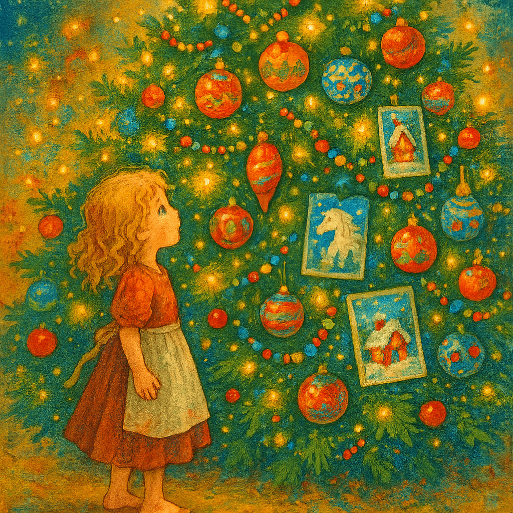 Перед девочкой появляется фантастическая нарядная ёлка, вся в огоньках и игрушках.