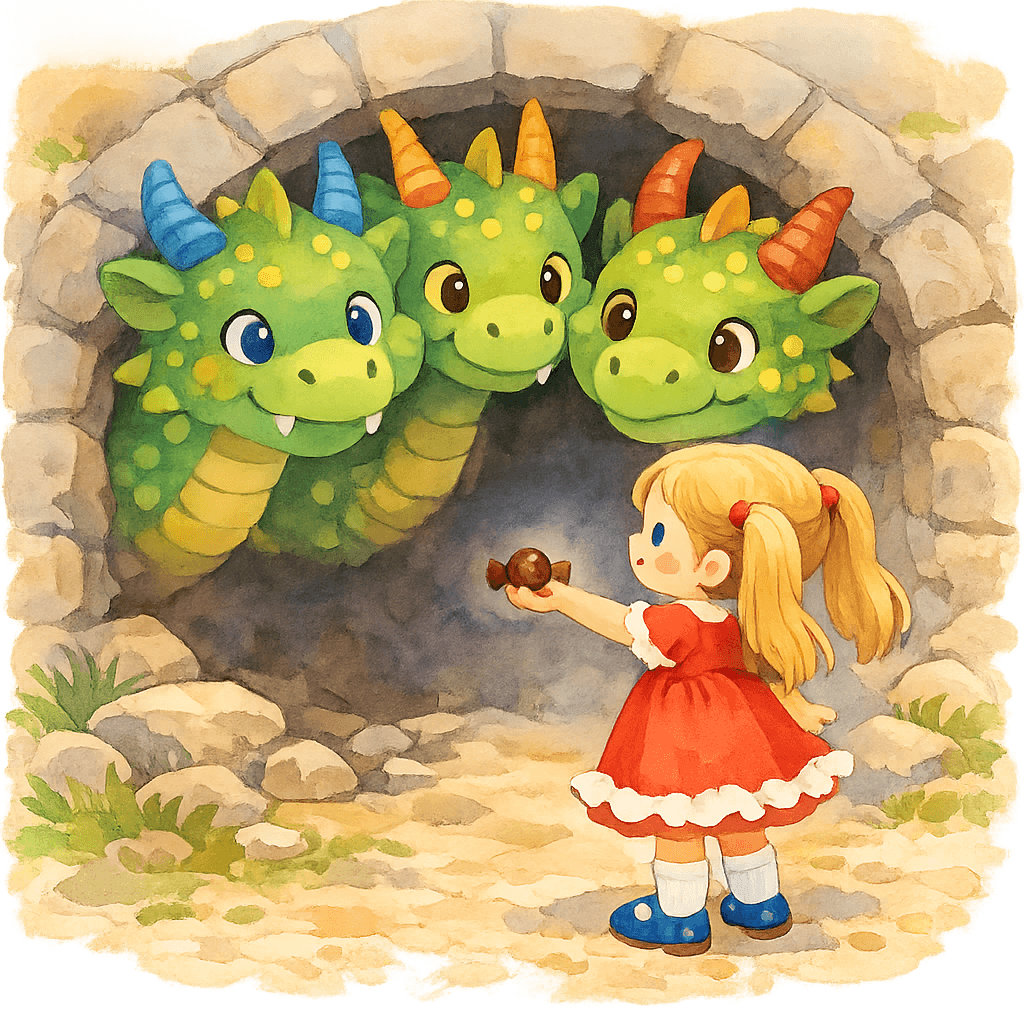 Света у входа в пещеру, дракон выглядывает тремя головами