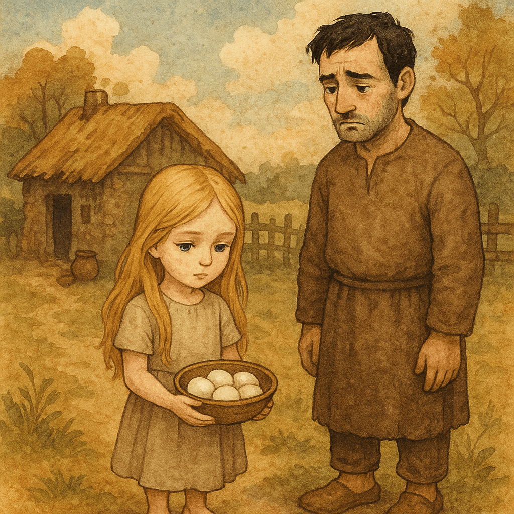 Девочка-семилетка думает над задачей с яйцами.