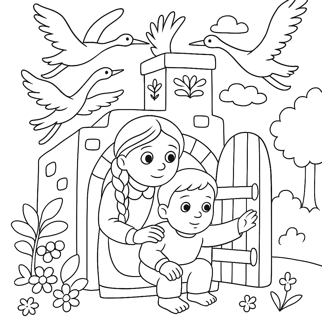 Раскраска по сказке "Гуси-лебеди"