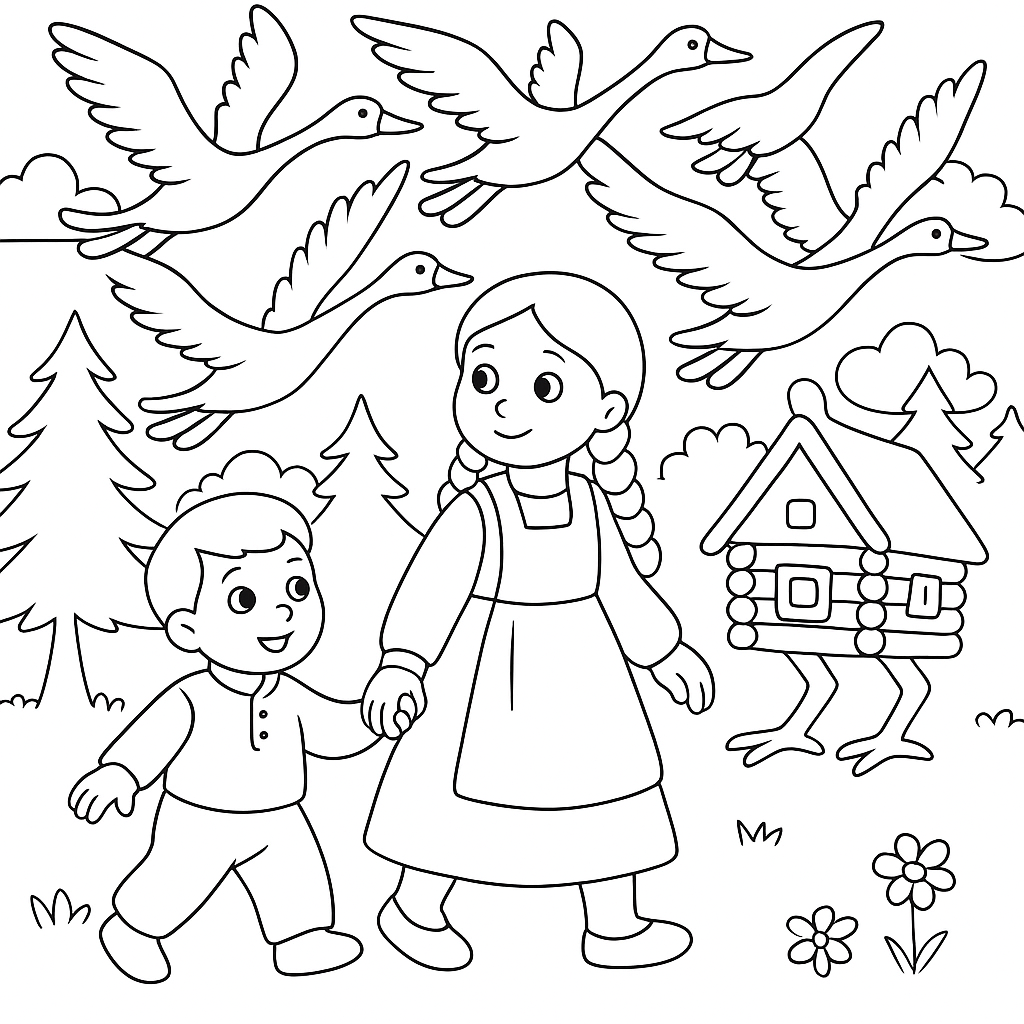 Раскраски: Гуси-лебеди