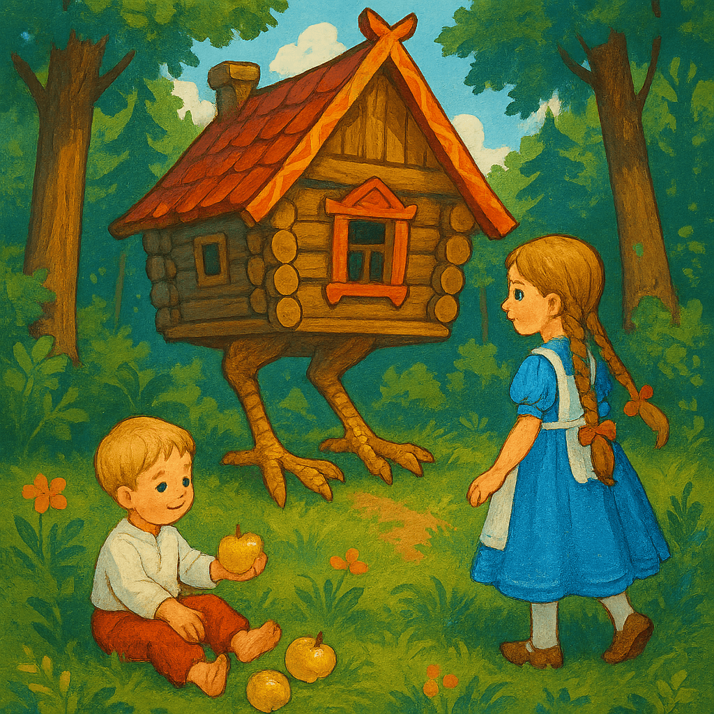 Девочка находит братца у избушки на курьих ножках