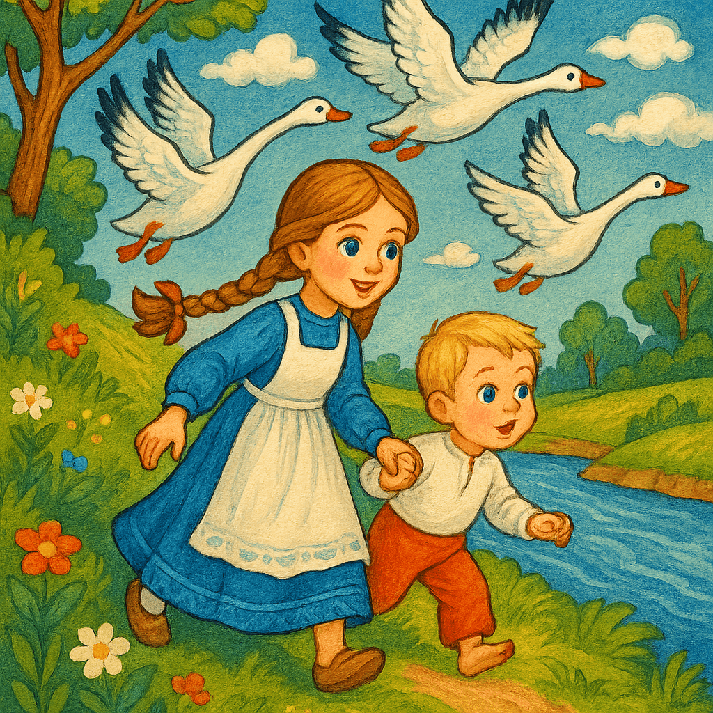 Речка прячет детей от гусей-лебедей