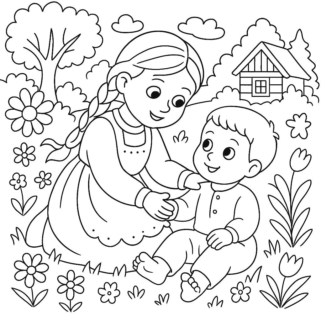 Раскраска по сказке "Гуси-лебеди"