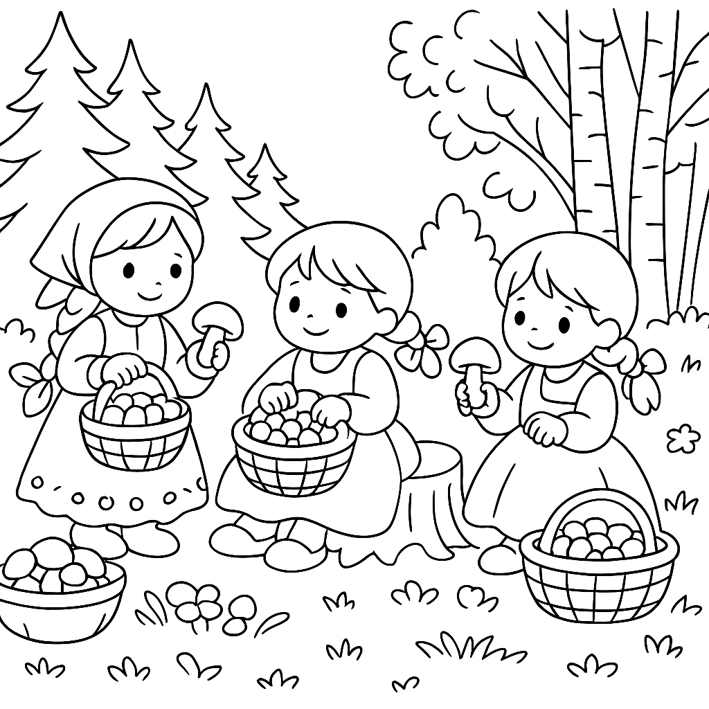 Раскраска по сказке "Маша и медведь - русская народная сказка"