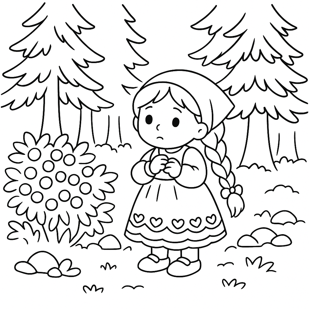 Раскраска по сказке "Маша и медведь - русская народная сказка"