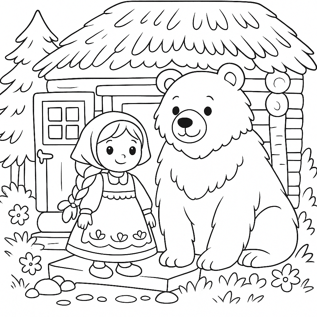 Раскраски: Маша и медведь - русская народная сказка