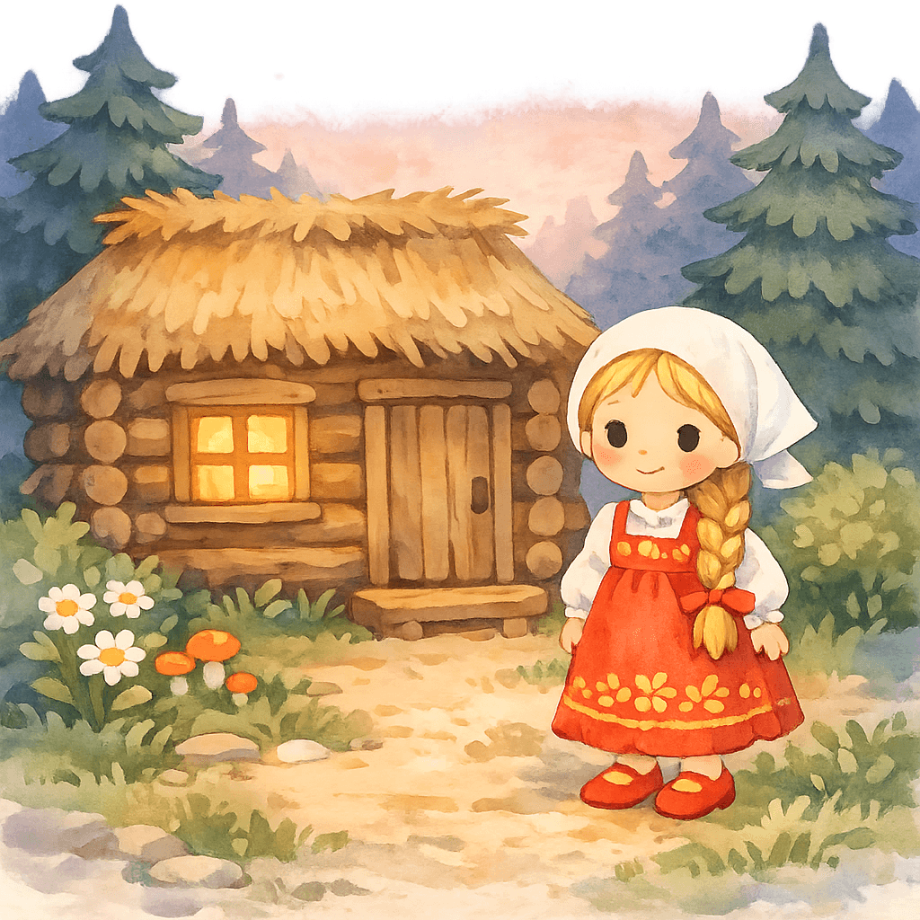 Машенька у дверей лесной избушки