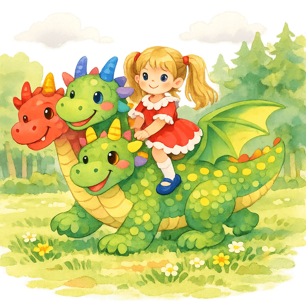 Света сидит верхом на трёхголовом драконе, они гуляют вместе