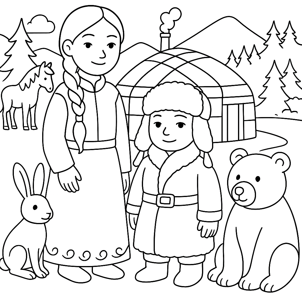 Раскраска по сказке "Умная девушка и хан улузун"