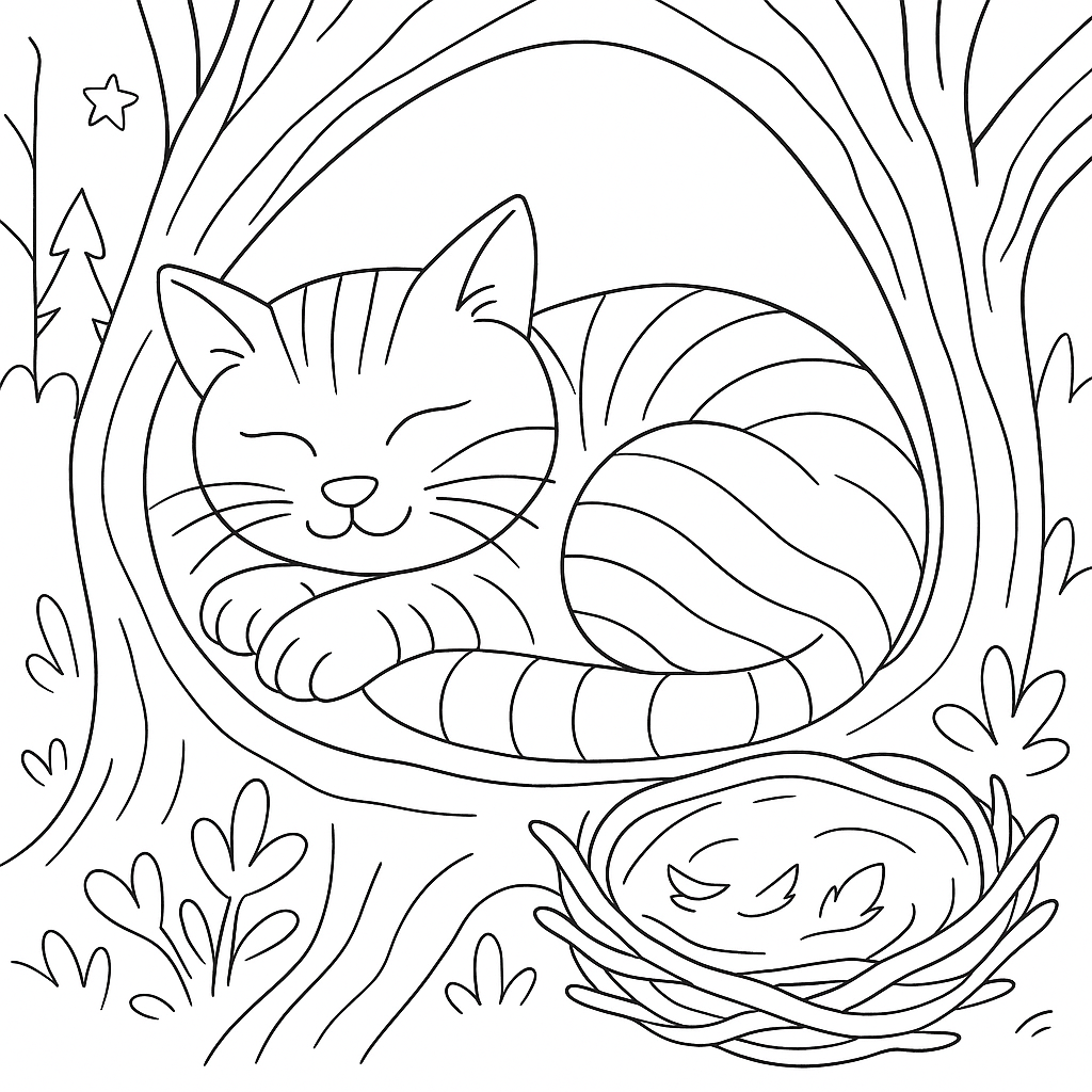 Раскраска по сказке "Сова и кот"