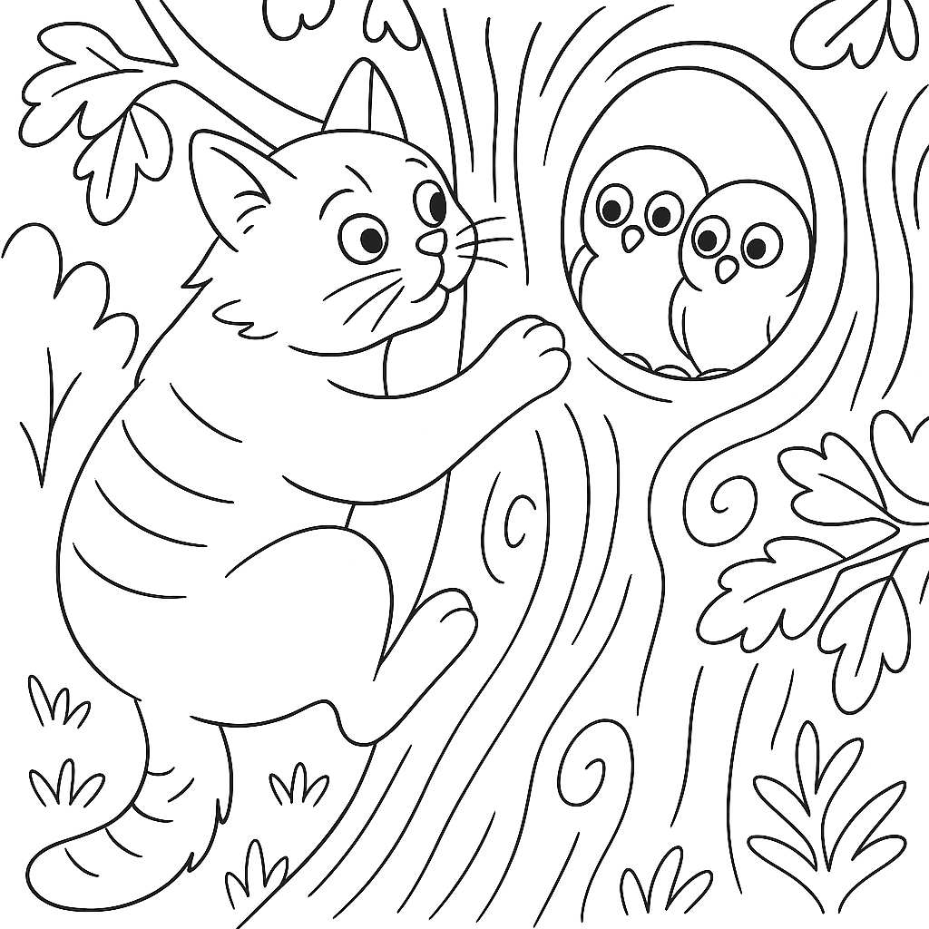 Раскраска по сказке "Сова и кот"
