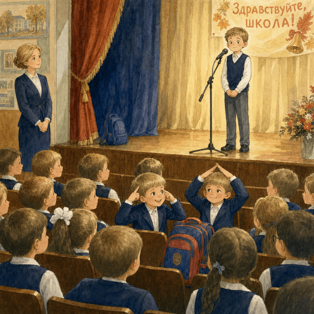 Паша поддерживает Диму в актовом зале