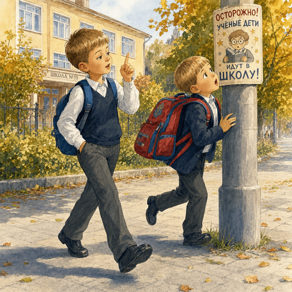 Паша чуть не врезается в столб по дороге в школу