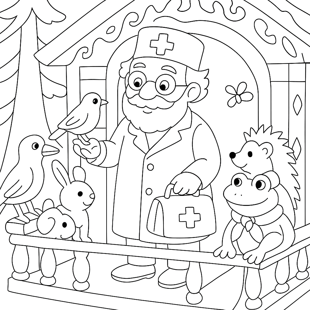 Раскраски: Айболит и воробей