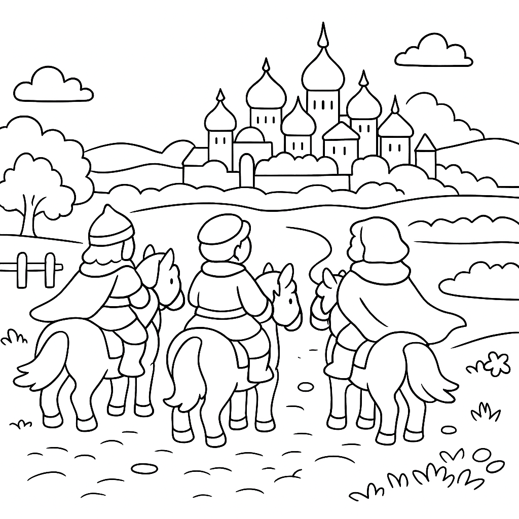 Раскраска по сказке "Бой добрыни с дунаем"