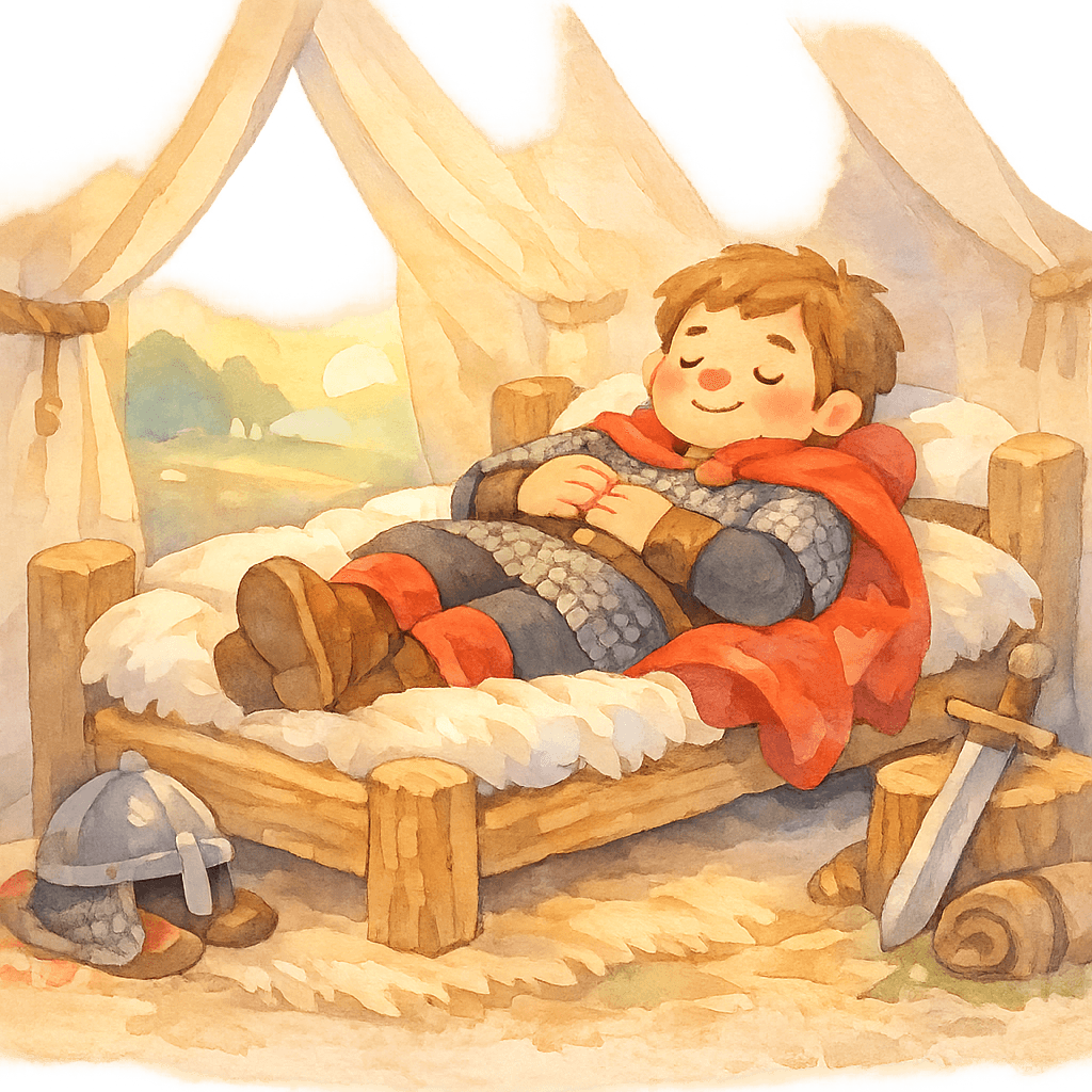 Добрыня спит на тесовой кровати в шатре