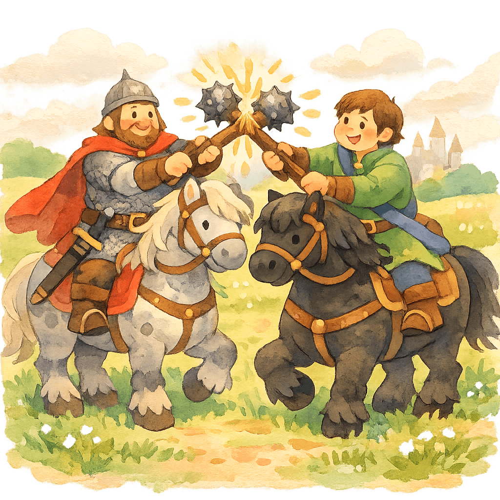 Добрыня и Дунай сражаются булавами на конях