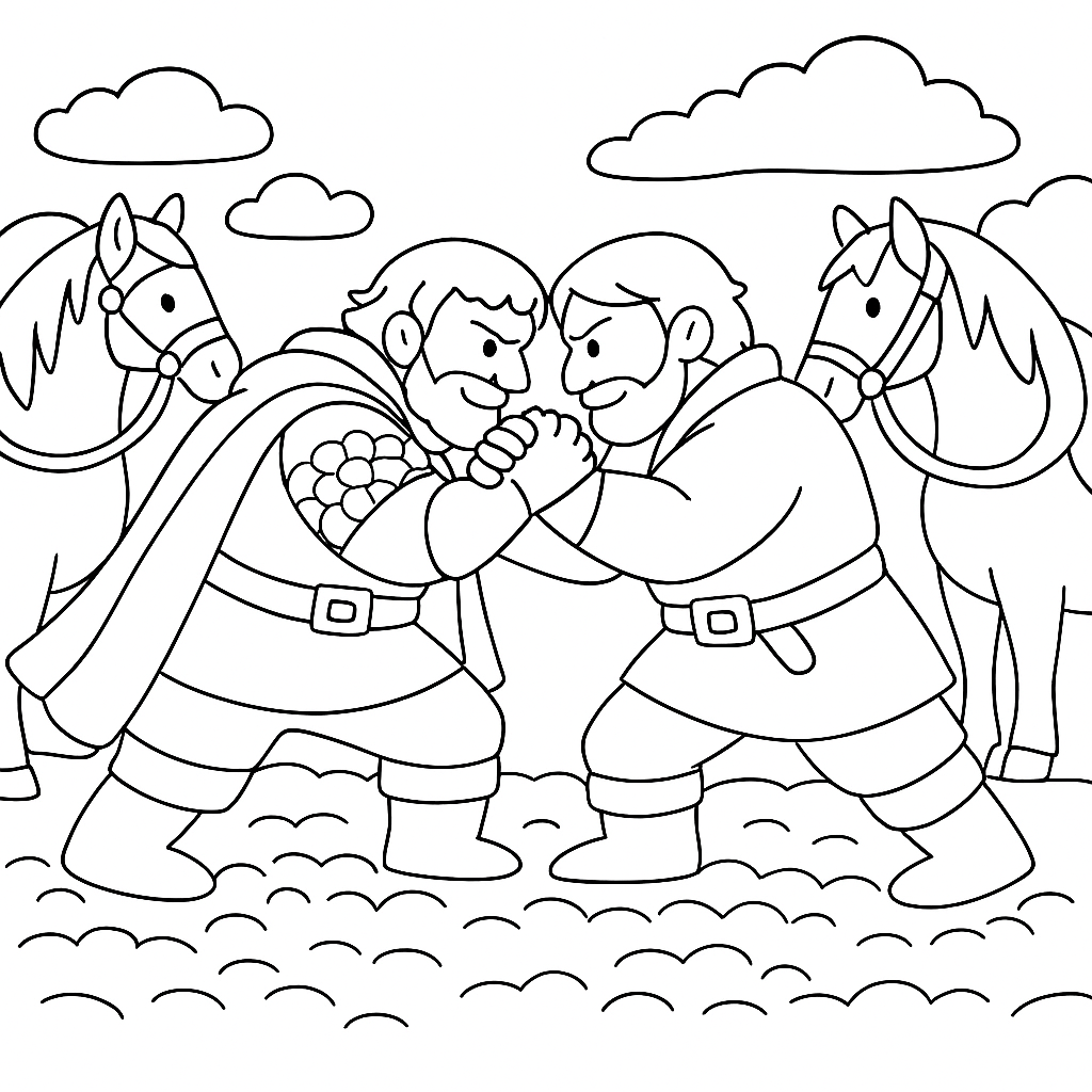 Раскраска по сказке "Бой добрыни с дунаем"