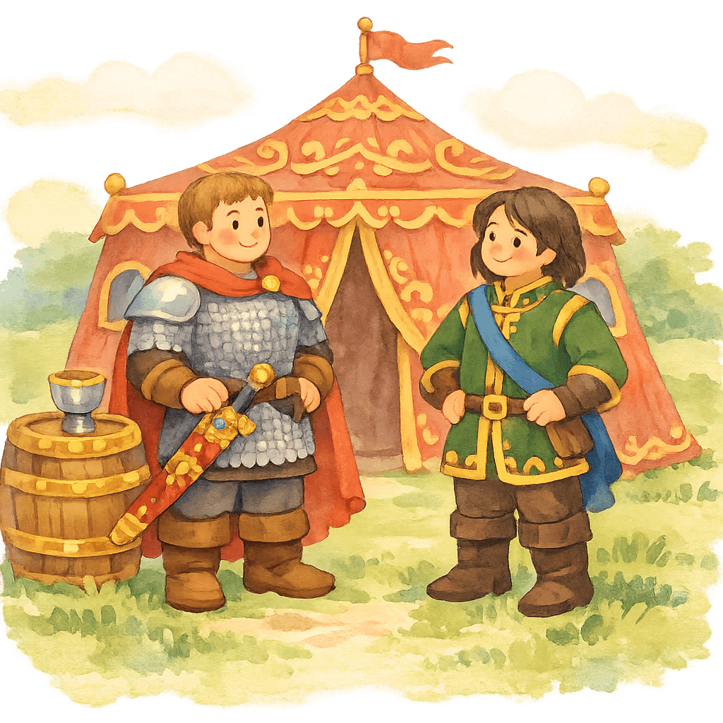 Добрыня Никитич и Дунай Иванович у роскошного шатра на поле