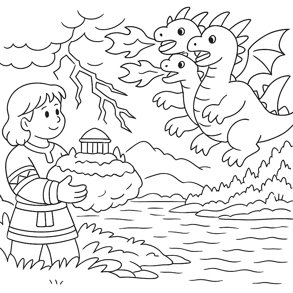 Раскраска по сказке "Добрыня и змей"