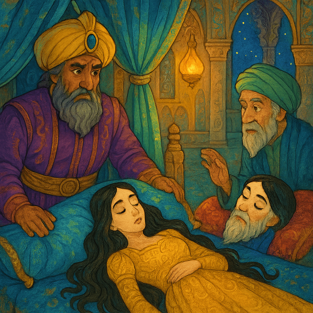 Дочь падишаха тяжело заболела, у ее постели собрались падишах и врач.