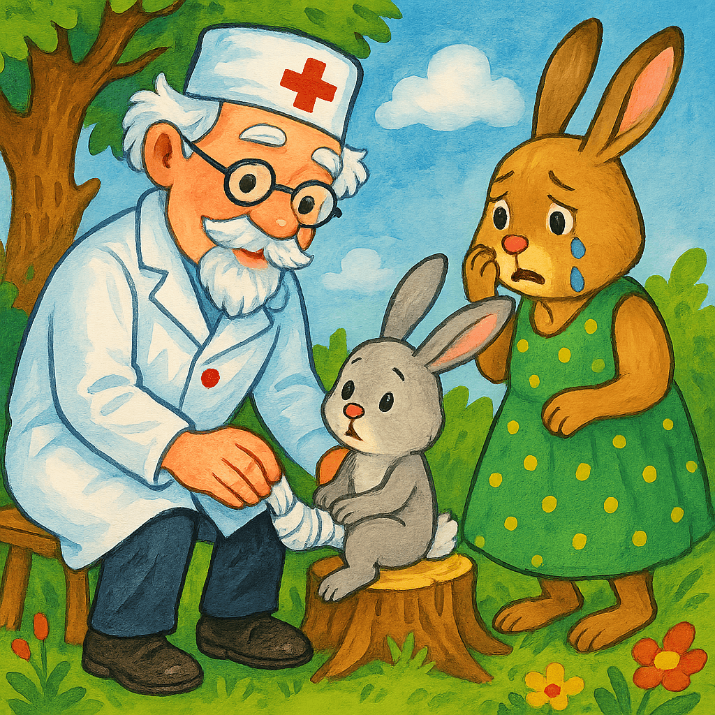 Айболит лечит ножки зайчика