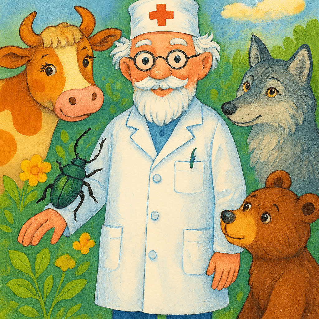 Доктор стоит с животными