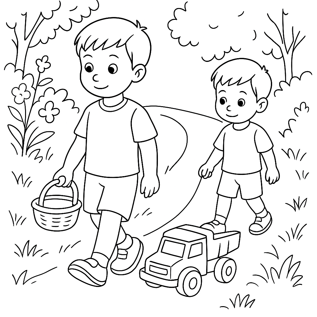 Раскраска по сказке "Красный грузовик и яблочное приключение"