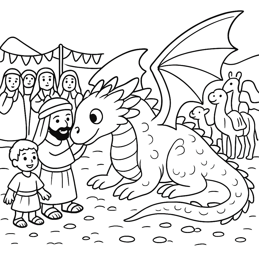 Раскраска по сказке "Сказка про доброго дракона"