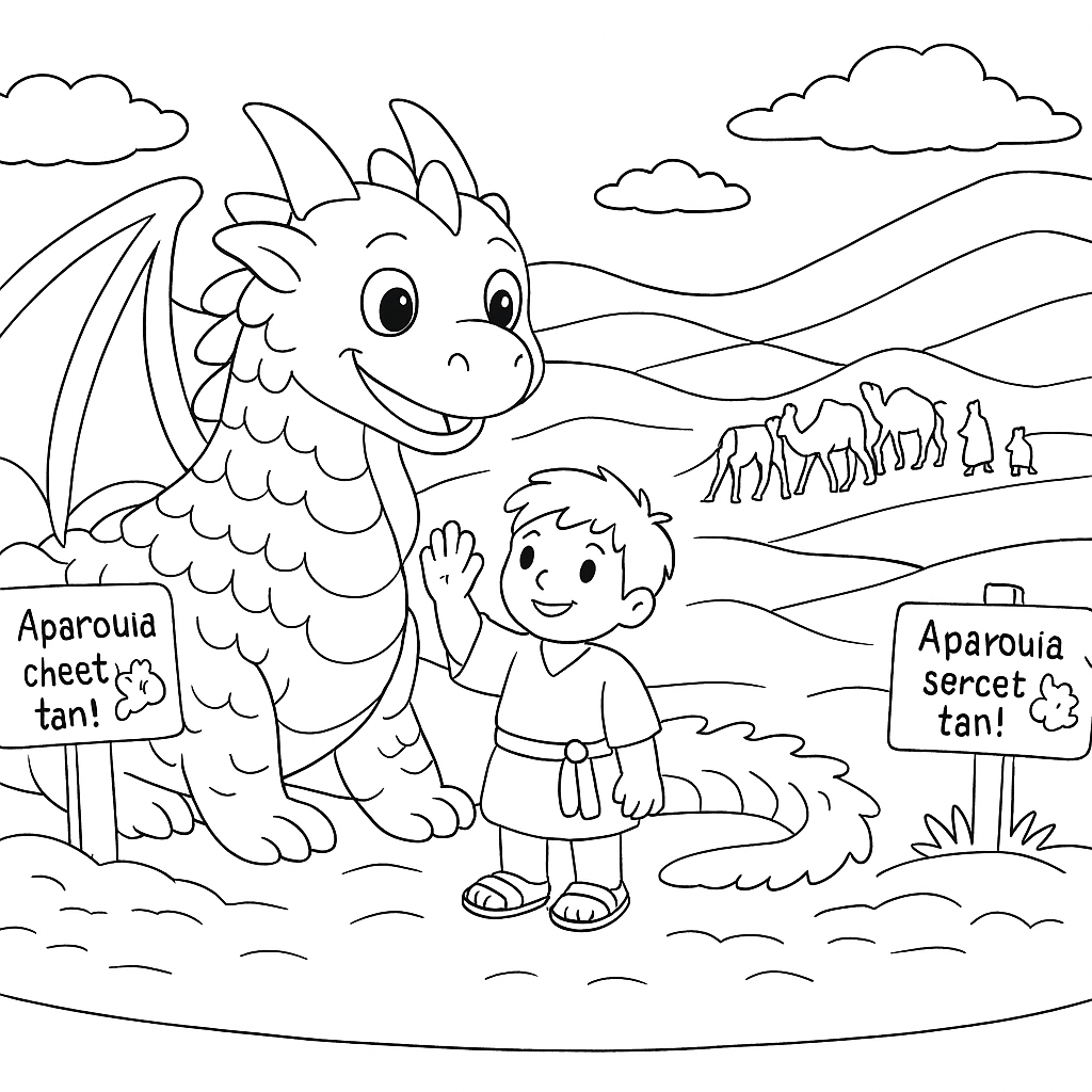 Раскраска по сказке "Сказка про доброго дракона"