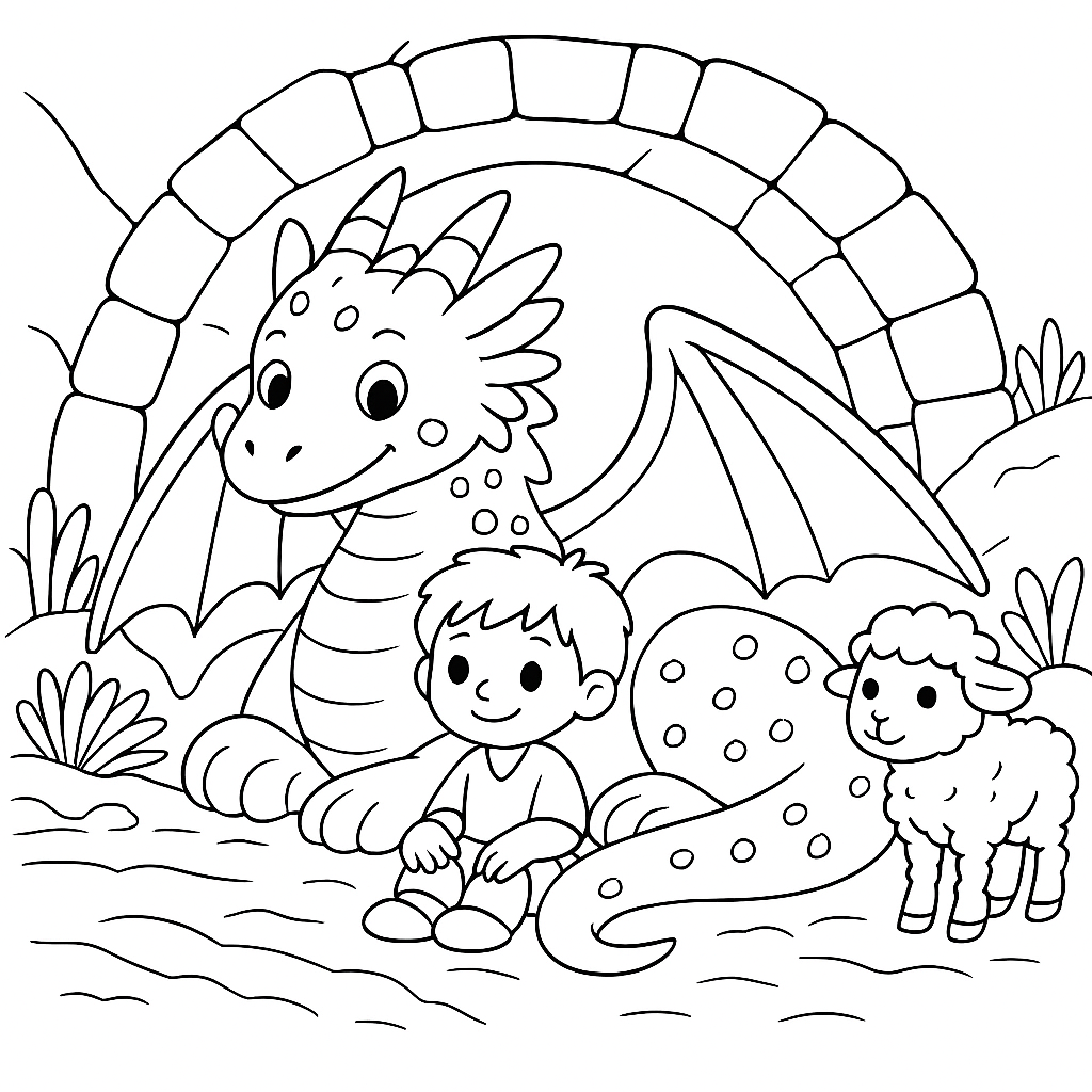 Раскраски: Сказка про доброго дракона