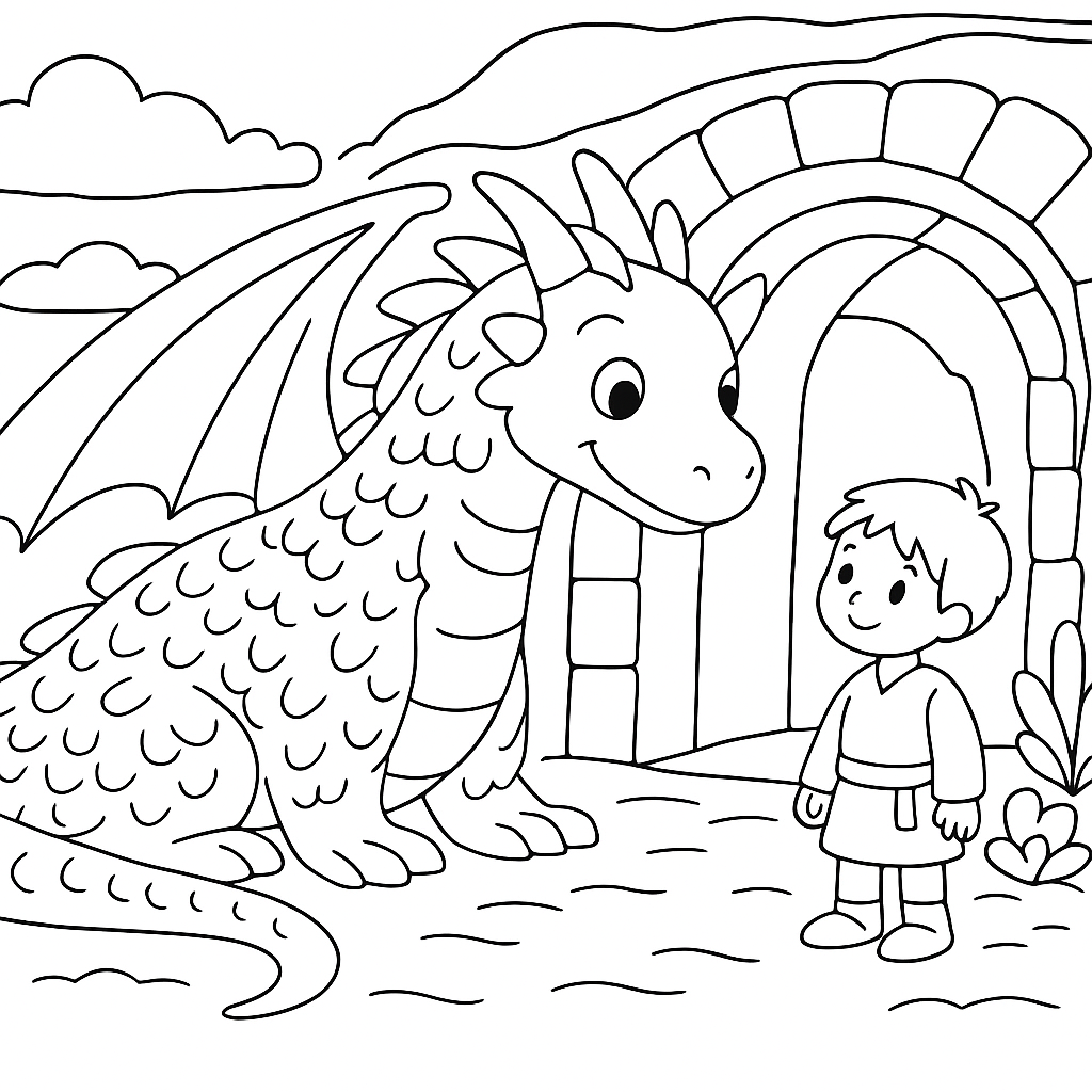 Раскраска по сказке "Сказка про доброго дракона"