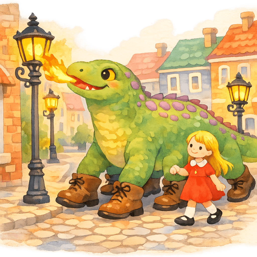 Дракон Комодо и Сьюзи зажигают уличные фонари вместе