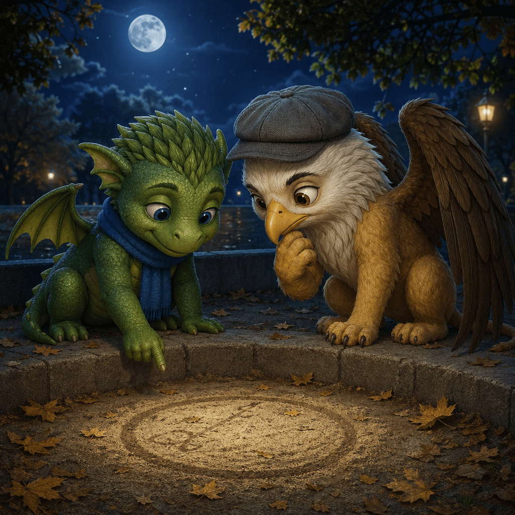 Даня и Гарик смотрят на круг из песка у бортика