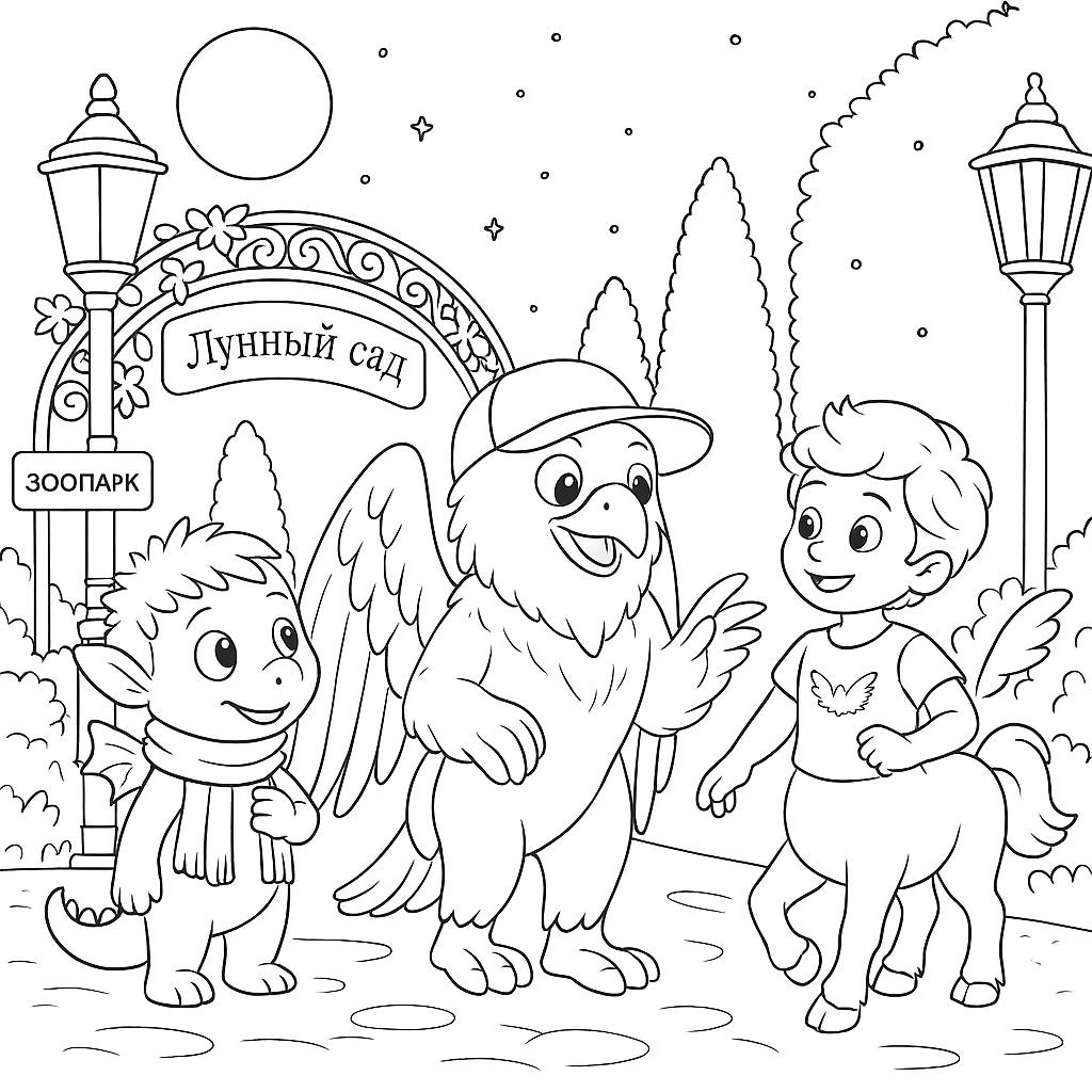 Раскраска по сказке "Таинственные круги в зоопарке"