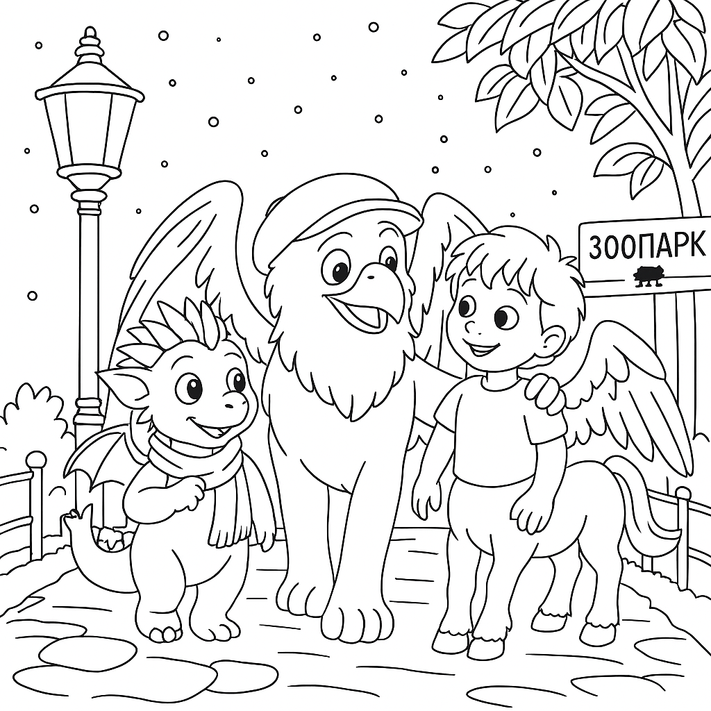 Раскраска по сказке "Таинственные круги в зоопарке"