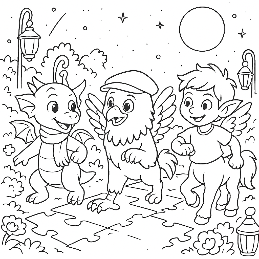 Раскраска по сказке "Таинственные круги в зоопарке"