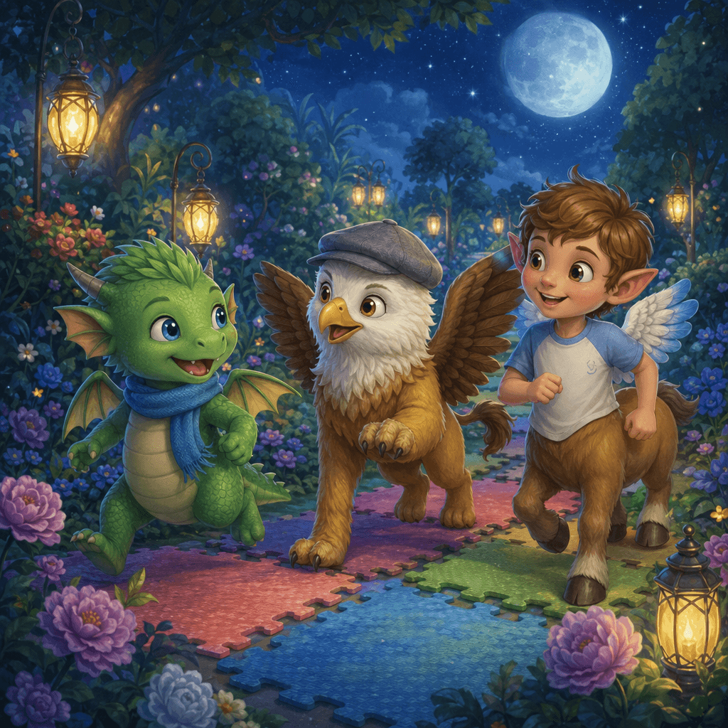 Дракончик Даня, Гарик и кентаврик вместе гуляют в Лунном саду