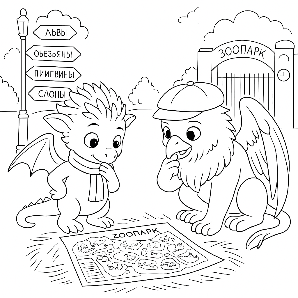 Раскраска по сказке "Таинственные круги в зоопарке"